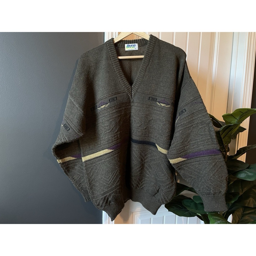 Vtg 80s 90s Geometric Sweater Made in Egypt Men's Oversized S Grunge Gpacore